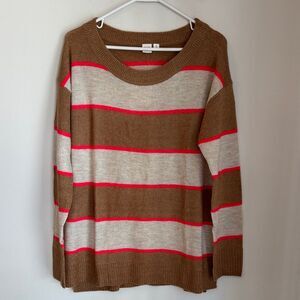 GAP Brown, Cream, Pink Women’s fuzzy warm Striped crewneck Sweater medium NWT!
